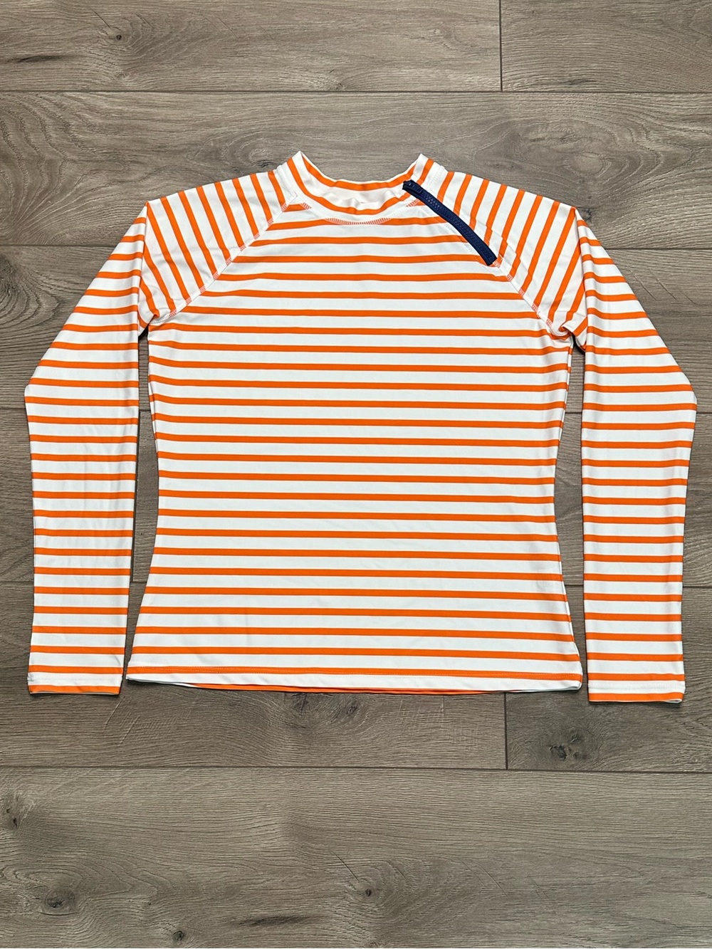 Cabana Life Stripe Zipper Rash Guard Long Sleeve Active Top Orange White Large